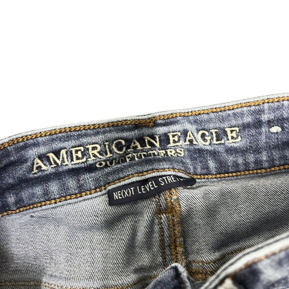American Eagle Hi Rise Shortie Distressed Jean Shorts Size 0 Next Level Stretch - Picture 3 of 7